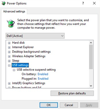 Automatic USB Suspend is enabled for the HID device