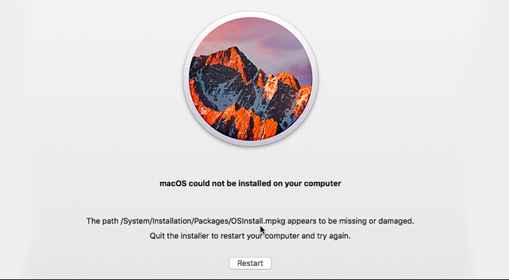 the macos installation couldn't be completed